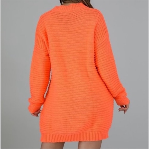 Neon Coral Sweater Dress - Picture 4 of 6